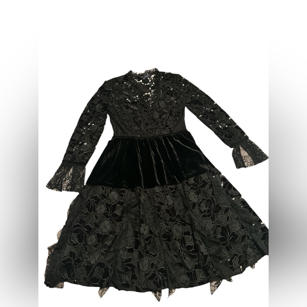 French Connection Women’s Sz 4 Dark Romantic Whimsigoth Black Lace Dress Event - Picture 1 of 13